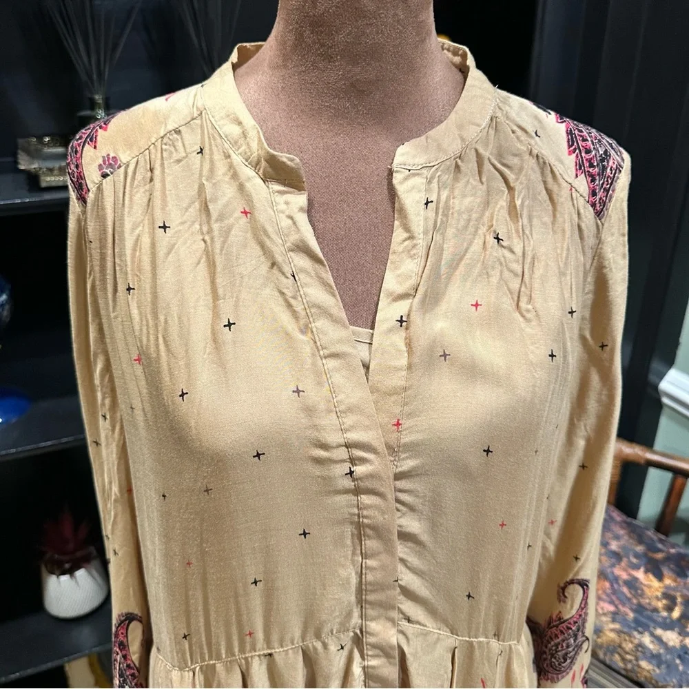 Free People Sierra Valley Shirt Dress – Gold Combo, Paisley Floral, Size Medium